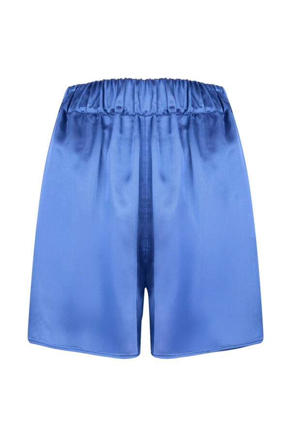 Mavi Beli Lastikli Saten Şort - 1