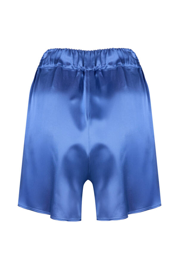 Mavi Beli Lastikli Saten Şort - 3