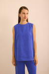 Mavi Bisiklet Yaka Kolsuz Keten Bluz - 2