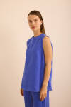 Mavi Bisiklet Yaka Kolsuz Keten Bluz - 3
