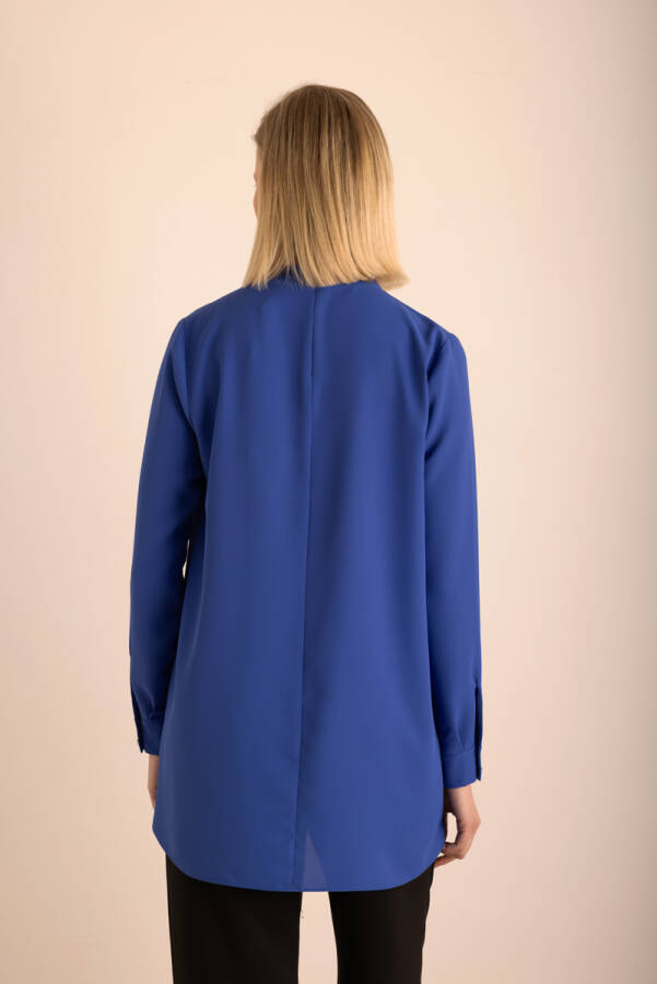 Mavi Biye Detaylı Dokuma Tunik - 7