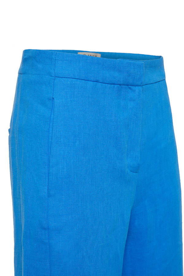 Mavi Cepli Keten Pantolon - 2