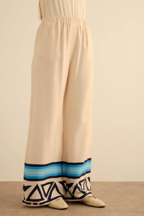 Mavi Çizgi Desenli , Beli Lastikli Cotton Pantolon - 4