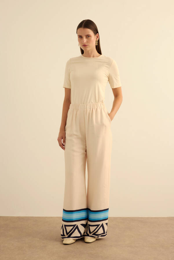 Mavi Çizgi Desenli , Beli Lastikli Cotton Pantolon - Aker