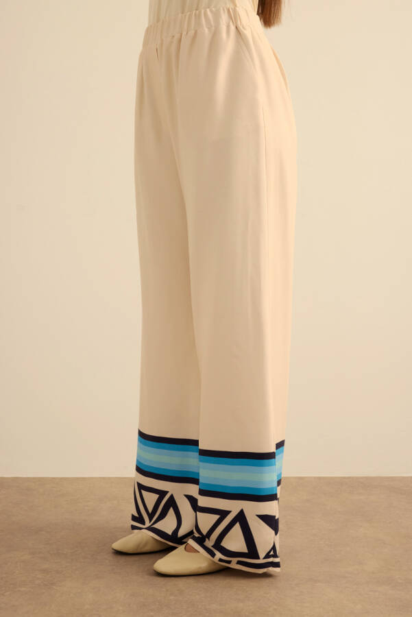 Mavi Çizgi Desenli , Beli Lastikli Cotton Pantolon - 5