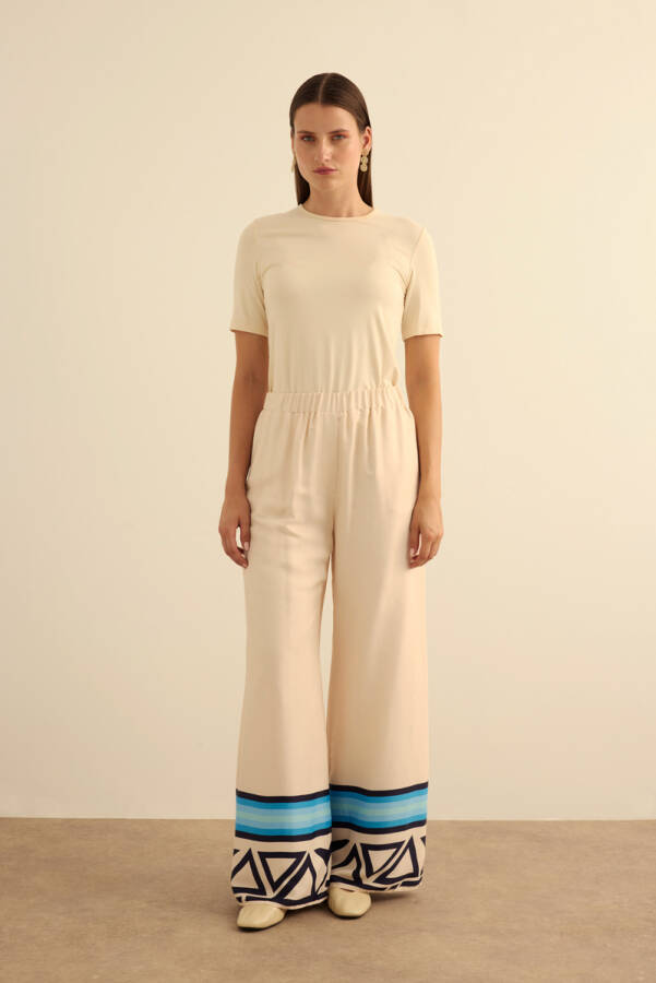 Mavi Çizgi Desenli , Beli Lastikli Cotton Pantolon - Aker (1)