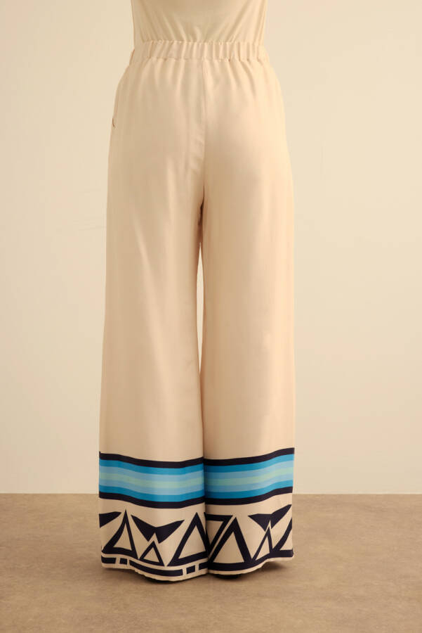 Mavi Çizgi Desenli , Beli Lastikli Cotton Pantolon - 7