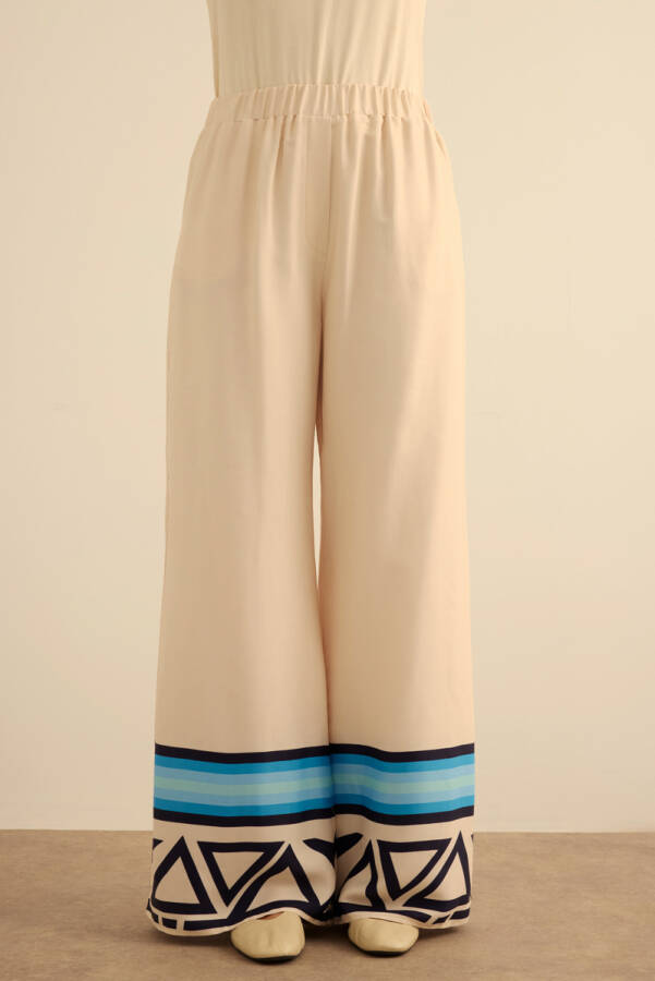 Mavi Çizgi Desenli , Beli Lastikli Cotton Pantolon - 3