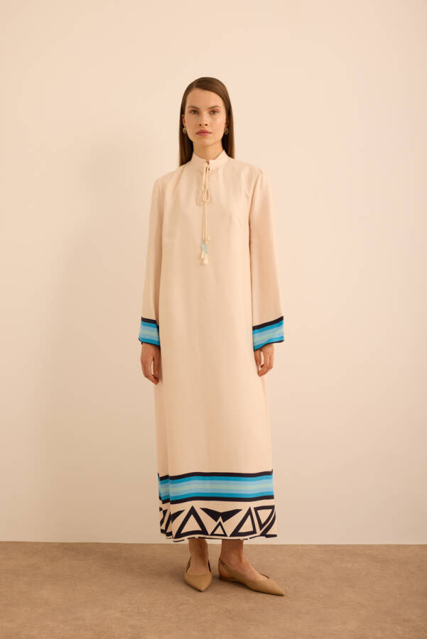 Mavi Çizgi Desenli Cotton Elbise - 5