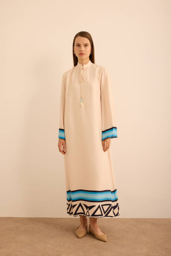 Mavi Çizgi Desenli Cotton Elbise - 1