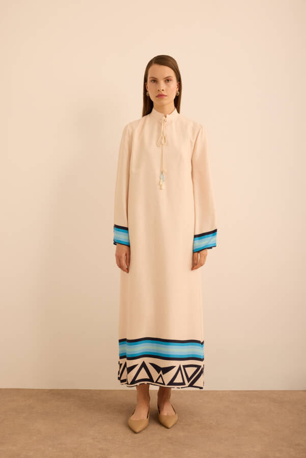 Mavi Çizgi Desenli Cotton Elbise - 2