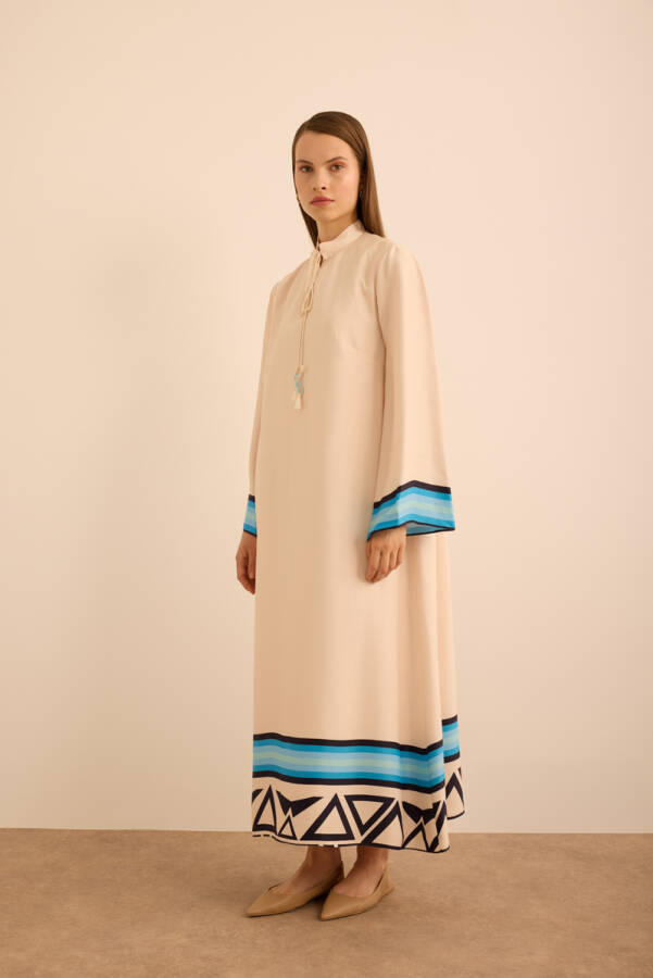 Mavi Çizgi Desenli Cotton Elbise - 3