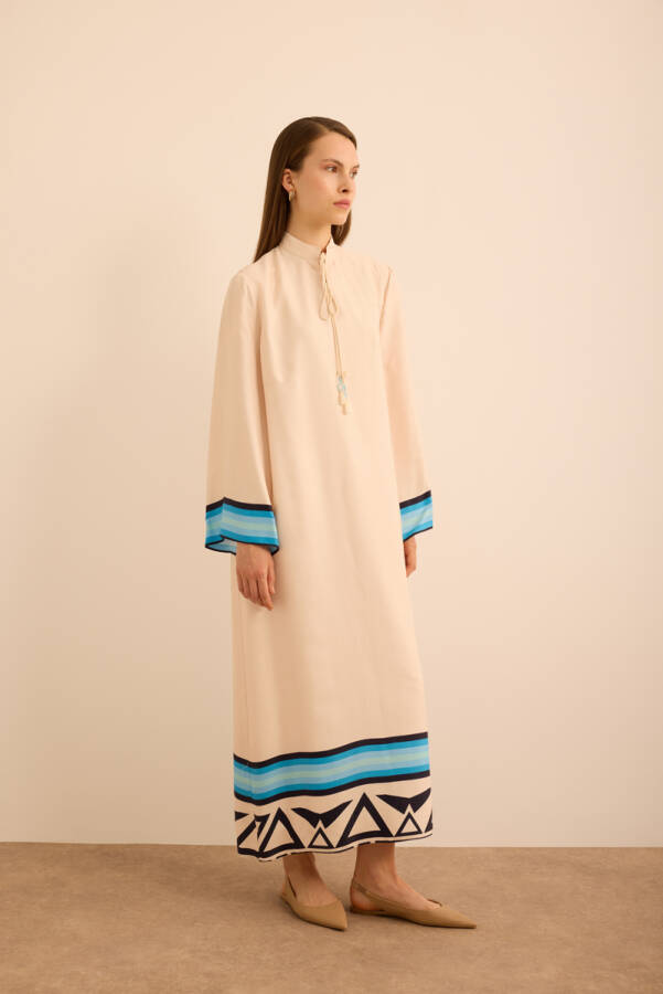 Mavi Çizgi Desenli Cotton Elbise - 4