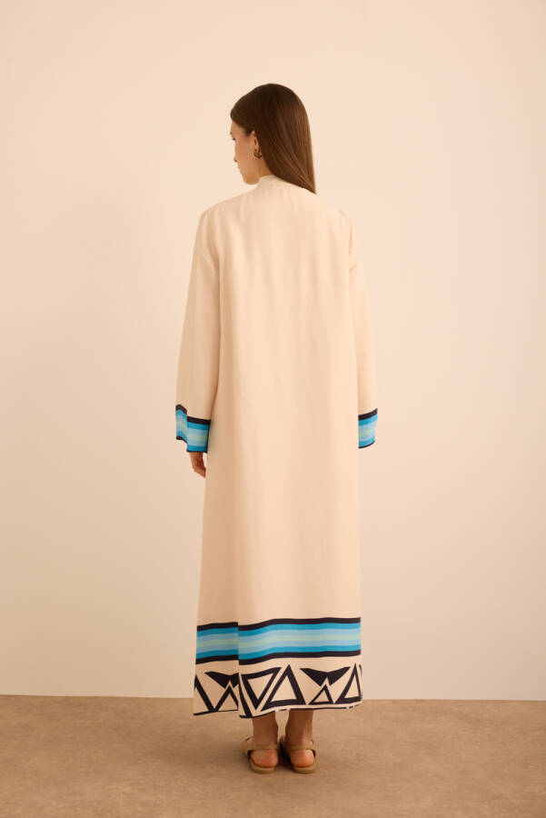 Mavi Çizgi Desenli Cotton Elbise - 7