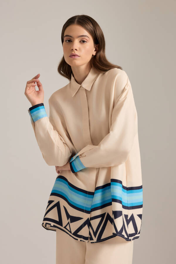 Mavi Çizgi Desenli Cotton Tunik - Aker