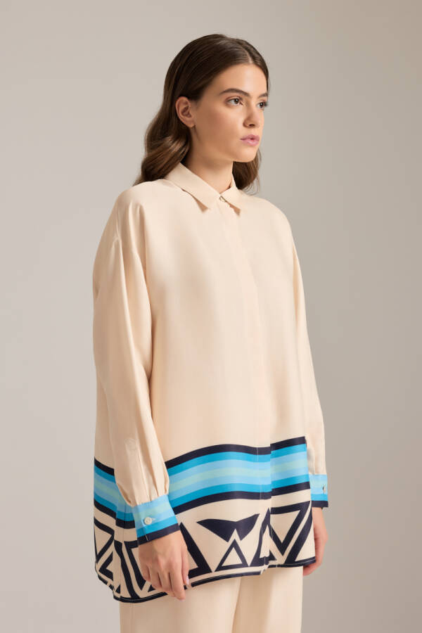 Mavi Çizgi Desenli Cotton Tunik - 4