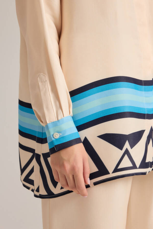 Mavi Çizgi Desenli Cotton Tunik - 5