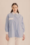 Mavi Çizgili Cotton Taş İşlemeli Gömlek - 4