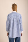 Mavi Çizgili Cotton Taş İşlemeli Gömlek - 6