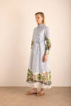 Mavi Desenli , Çizgili Cotton Elbise - 5