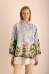 Mavi Desenli , Çizgili Cotton Tunik - 5