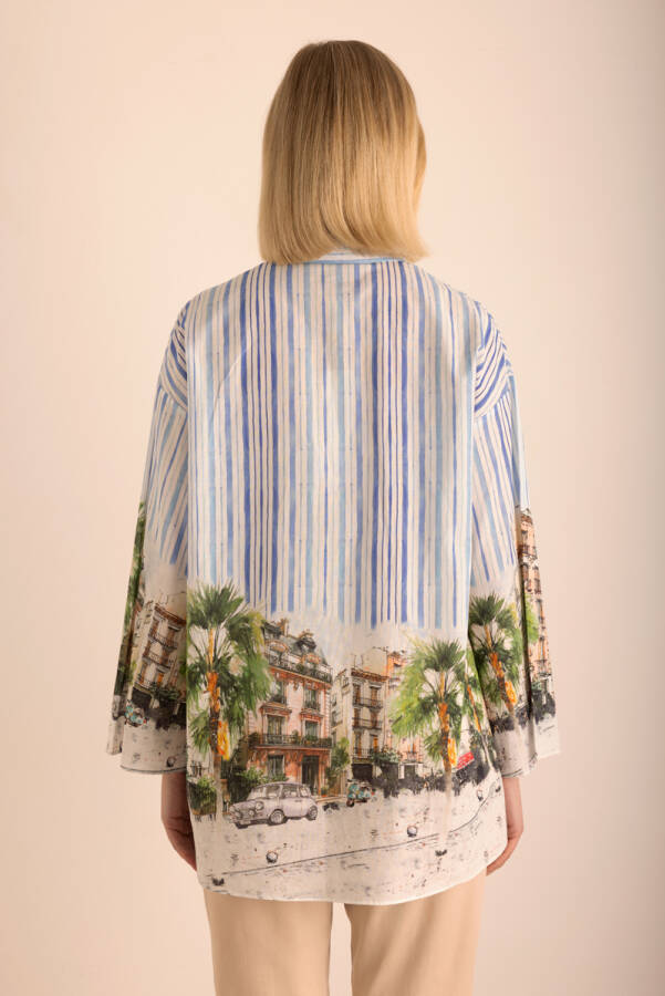 Mavi Desenli , Çizgili Cotton Tunik - 6