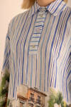 Mavi Desenli , Çizgili Cotton Tunik - 4