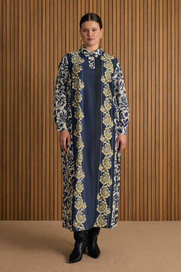 Mavi Desenli Elbise - 3