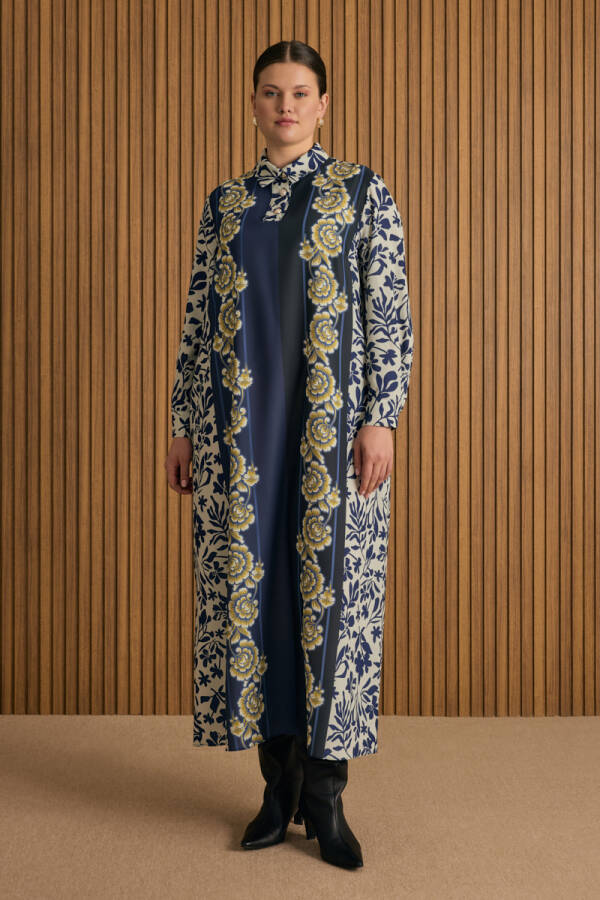 Mavi Desenli Elbise - 4