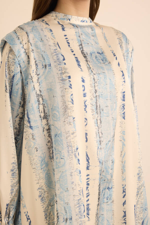 Mavi Desenli Omuzları Bant Detaylı Tunik - 5