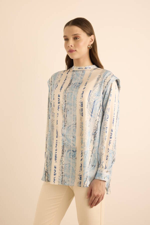 Mavi Desenli Omuzları Bant Detaylı Tunik - Aker (1)