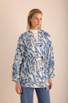 Mavi Desenli Viscon Keten Kimono - 2