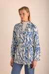 Mavi Desenli Viscon Keten Kimono - 4