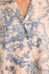 Mavi Desenli Viscon Keten , Önden Düğmeli Pijama Üstü - 3