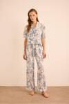 Mavi Desenli Viscon Keten , Önden Düğmeli Pijama Üstü - 1