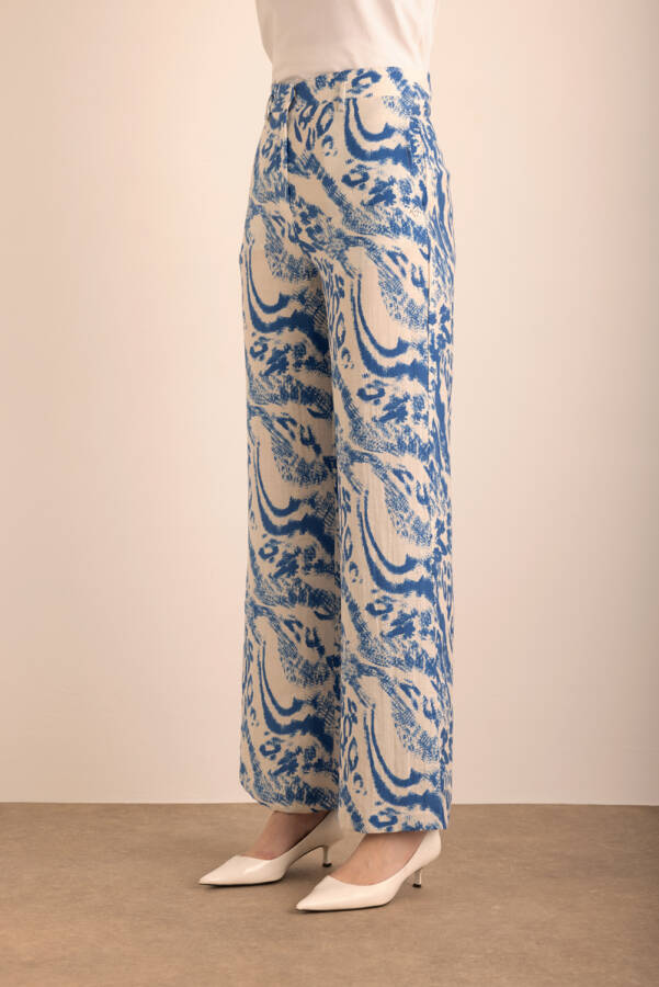 Mavi Desenli Viscon Keten Pantolon - 5