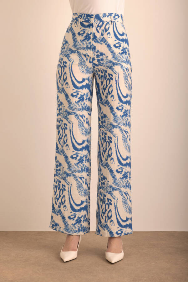 Mavi Desenli Viscon Keten Pantolon - Aker (1)