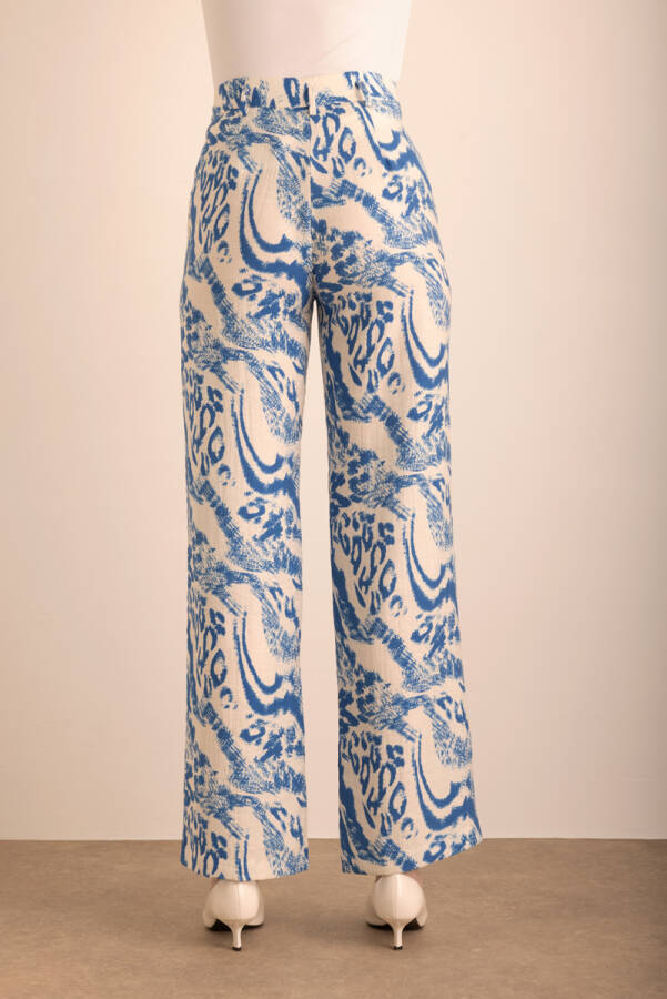 Mavi Desenli Viscon Keten Pantolon - 6