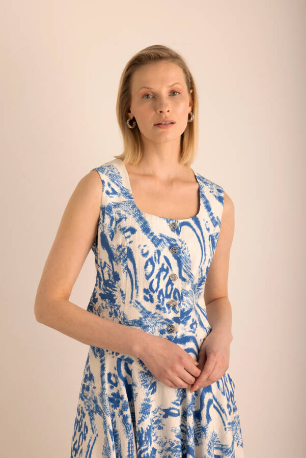 Mavi Desenli Viscon Keten Yelek - Aker (1)