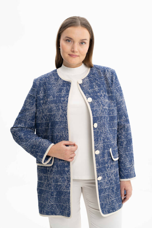 Mavi Grogren Detaylı Dokulu Kumaş Kap - 4