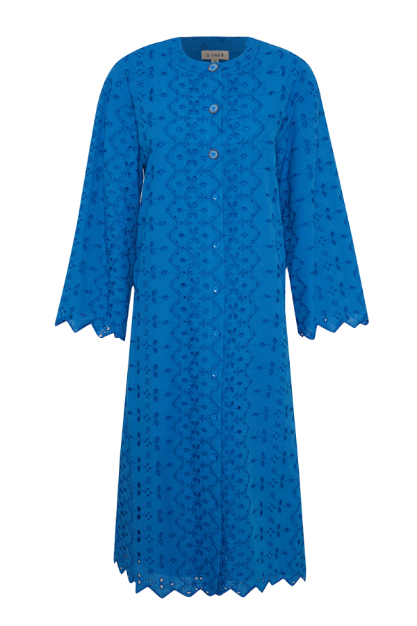 Mavi Hakim Yaka Brode Elbise - 1