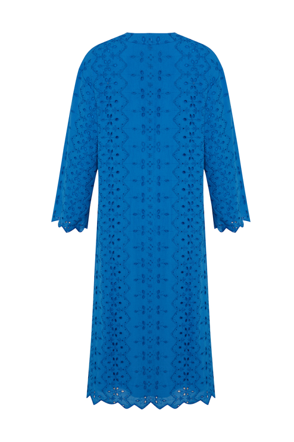 Mavi Hakim Yaka Brode Elbise - 2