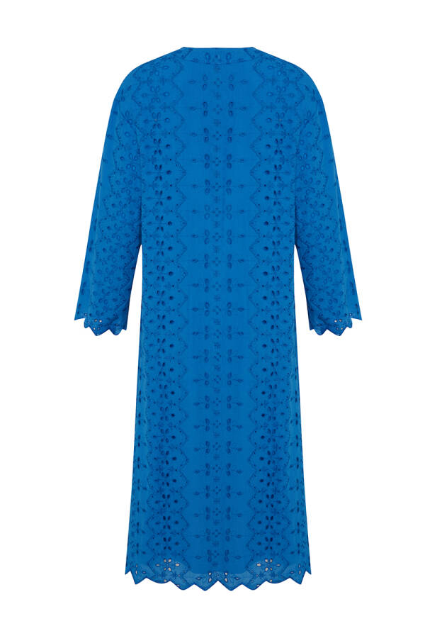 Mavi Hakim Yaka Brode Elbise - 3