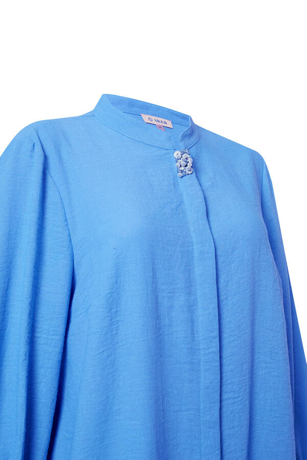 Mavi Hakim Yaka İşlemeli Tunik - 2