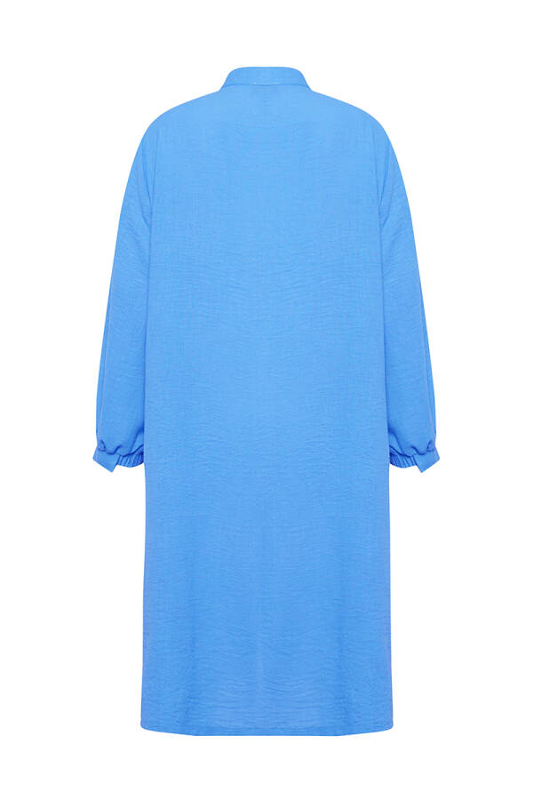 Mavi Hakim Yaka İşlemeli Tunik - 3