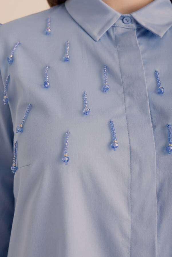 Mavi İşlemeli Cotton Gömlek - 3