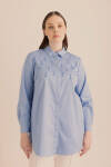 Mavi İşlemeli Cotton Gömlek 