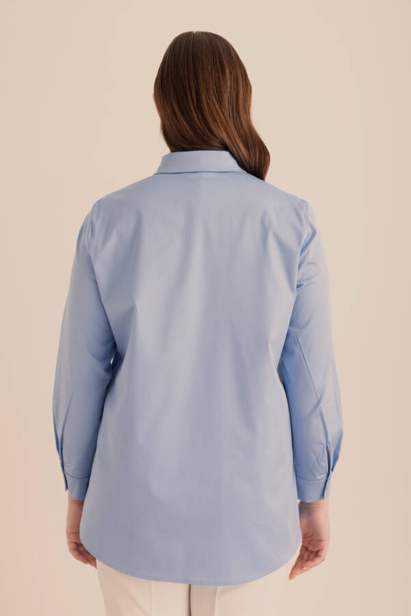 Mavi İşlemeli Cotton Gömlek - 7