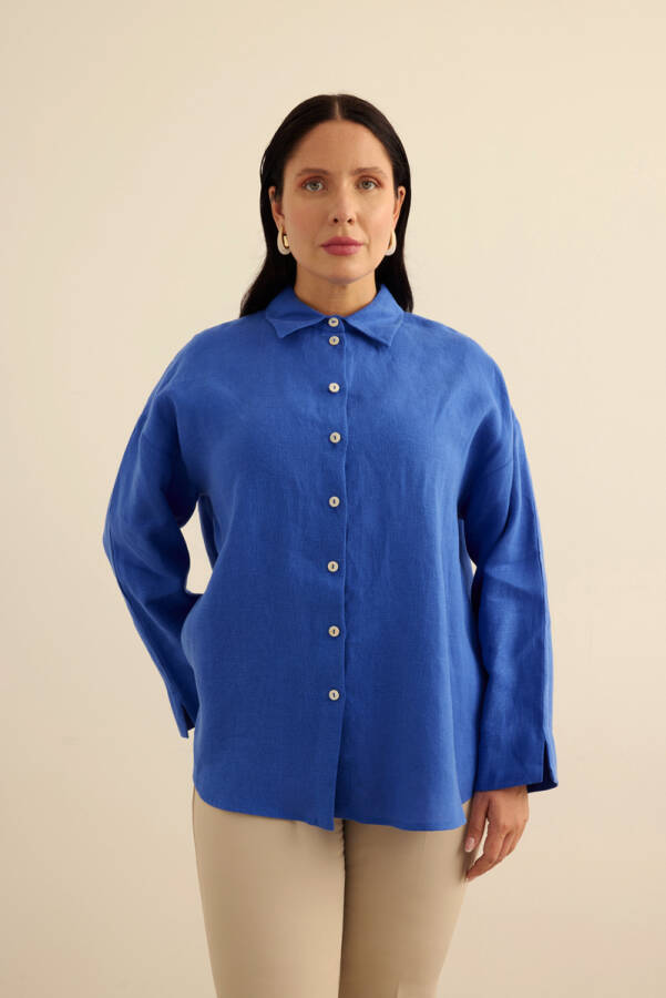 Mavi Keten Gömlek - Aker (1)