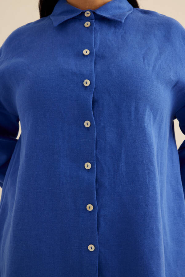 Mavi Keten Gömlek - 5